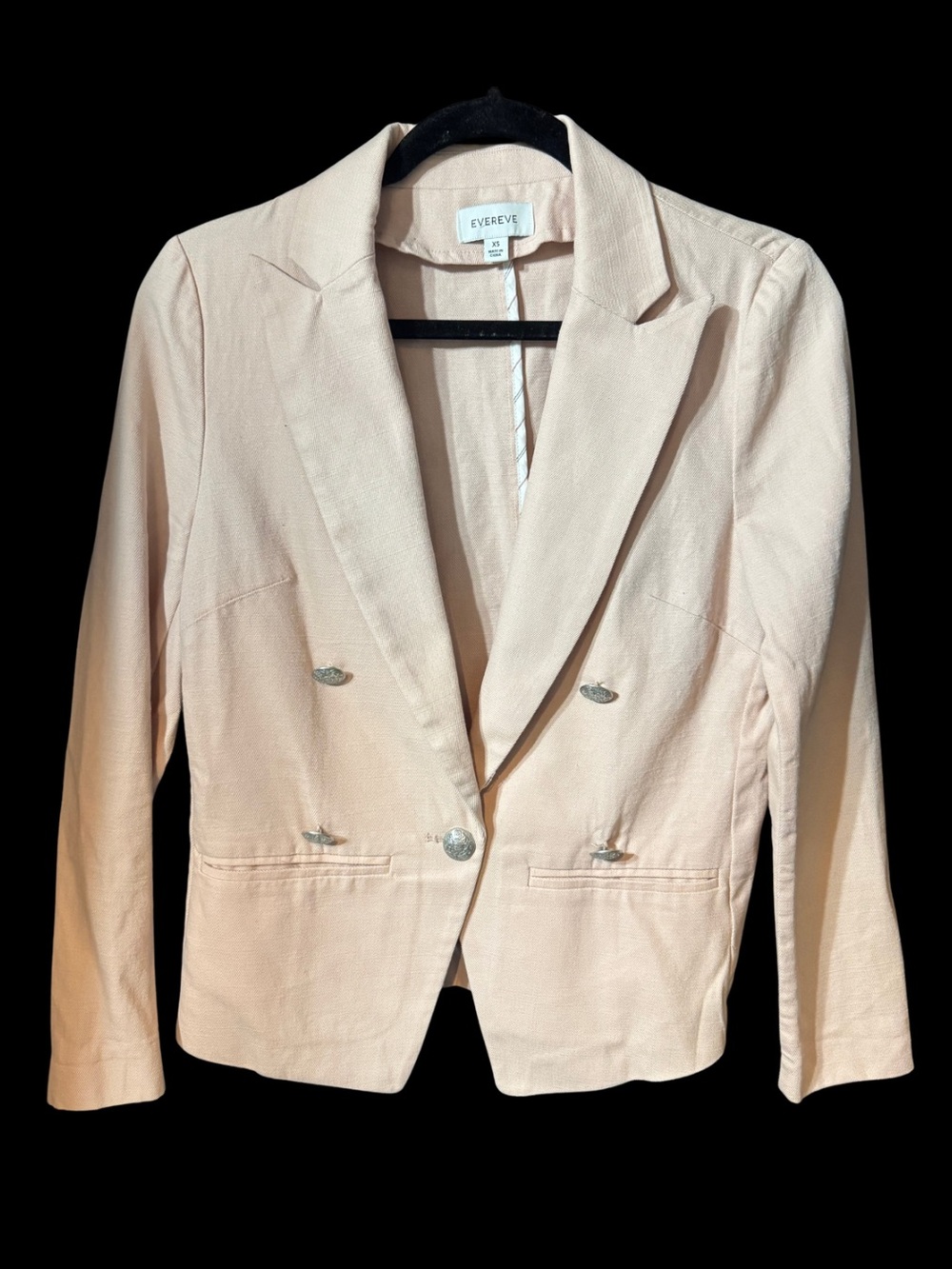 Evereve Women’s XS Blush Pink Double Breasted Blazer Silver Buttons